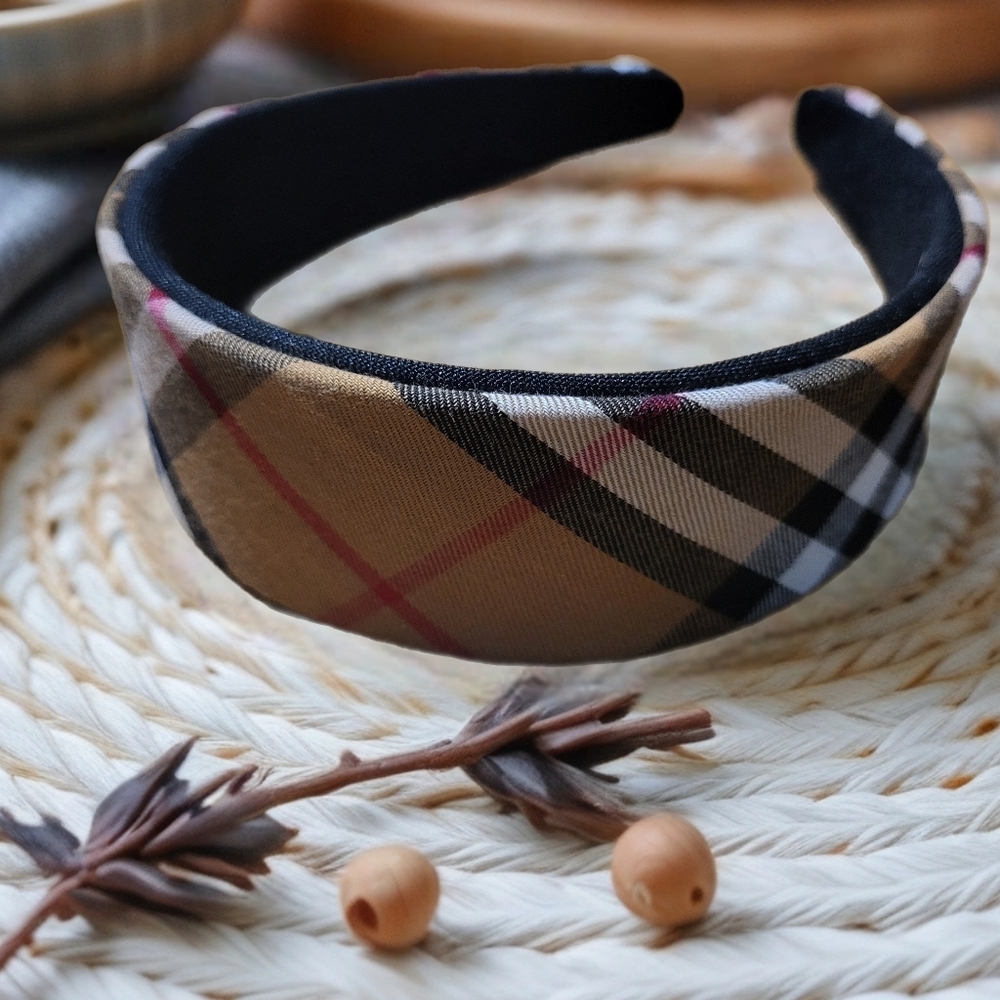 Plaid Headband in Black and Brown